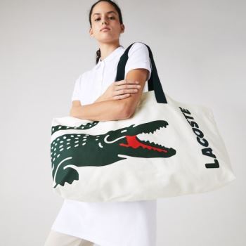 Lacoste Oversized Crocodile Print Cotton Large Tote - Totes Dámské Bílé | CZ-mNR1m6